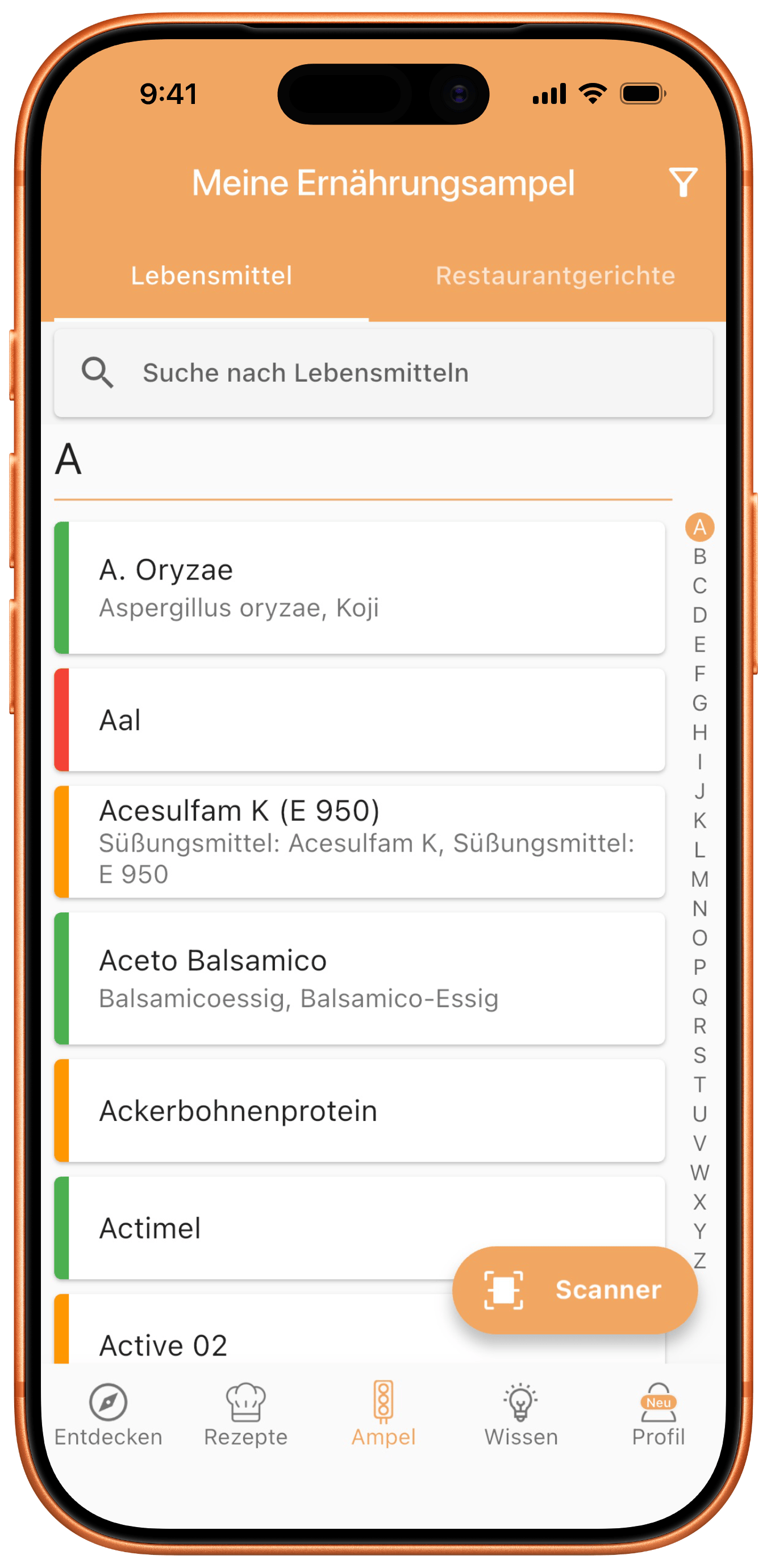 MIMBA App Screenshot: Lebensmittelampel